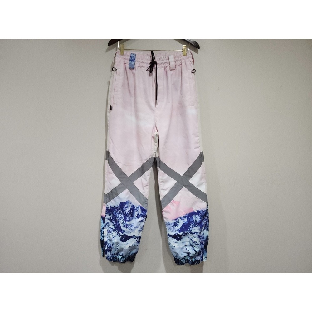 Gsou Snow Ski Pants Unisex Medium Light Pink Reflective Waterproof Snowboarding